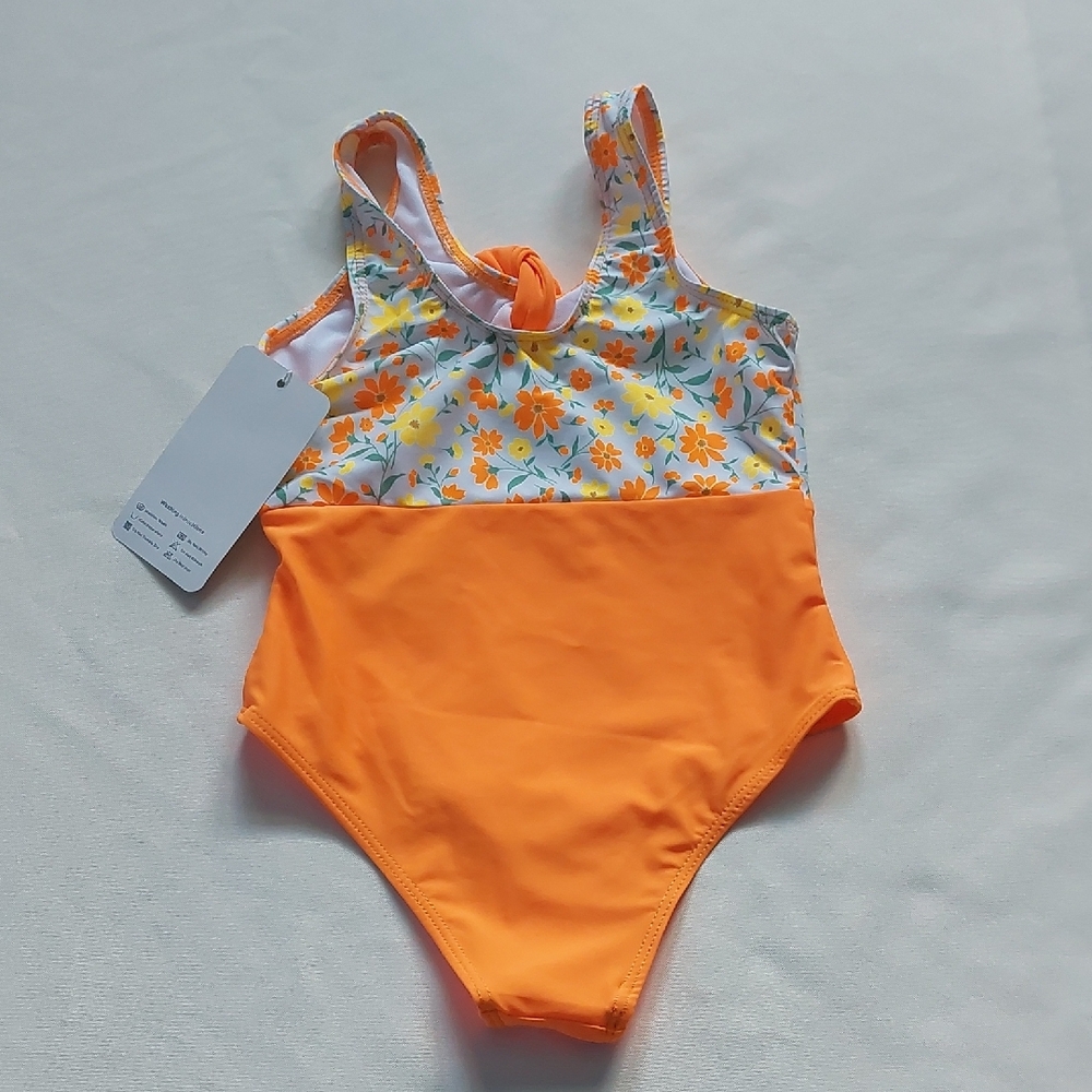 Floral Orange‎ Kids Swimsuit Size 4T - Picture 2 of 6